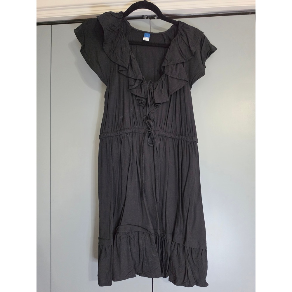 Excellent Old Navy Ruffle Mini Dress Size M Black V-Neck Flutter Sleeve Tiered